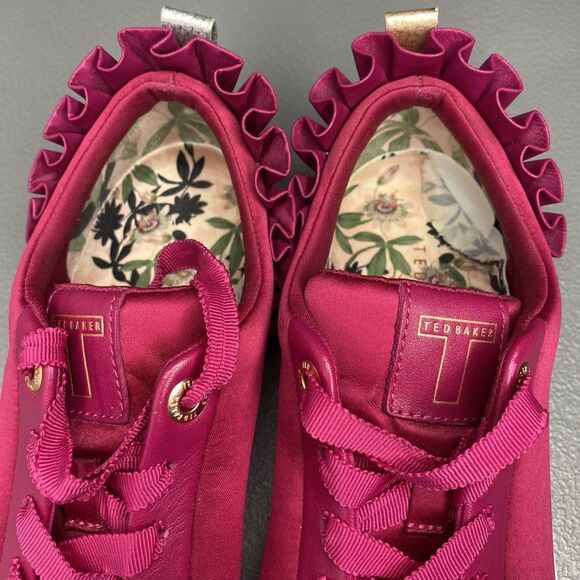 TED BAKER Astrina Luxe Sneakers Satin Leather Low-Top Womens 6 Fuchsia Pink - Picture 11 of 11